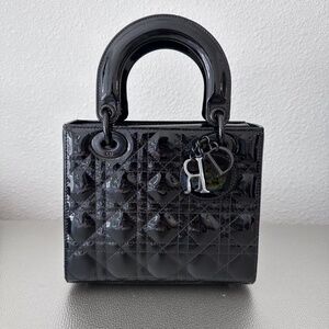 Christian Dior Ultraglossy Patent Cannage Small Lady Dior Black